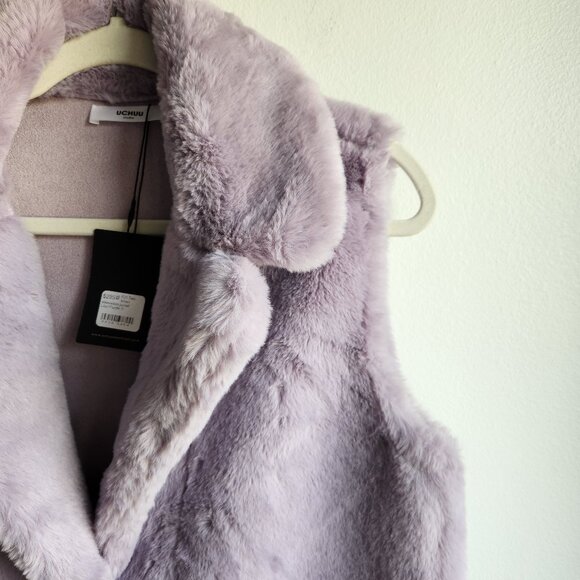 *NWT* Uchuu Reversible Faux Fur Purple/Lilac Long Vest - One Size - Picture 4 of 16
